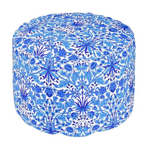 William Morris Hyacinth Print Cobalt Blue  White Pouf