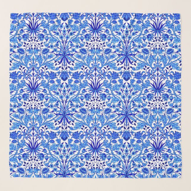 William Morris Hyacinth Print, Cobalt Blue & White Scarf (Front)