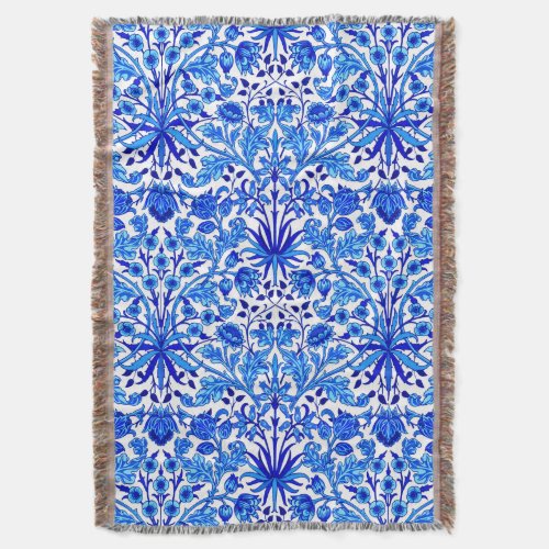 William Morris Hyacinth Print Cobalt Blue  White Throw Blanket