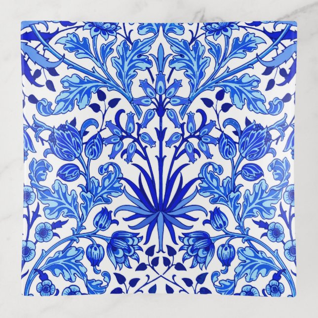 William Morris Hyacinth Print, Cobalt Blue & White Trinket Tray (Front)