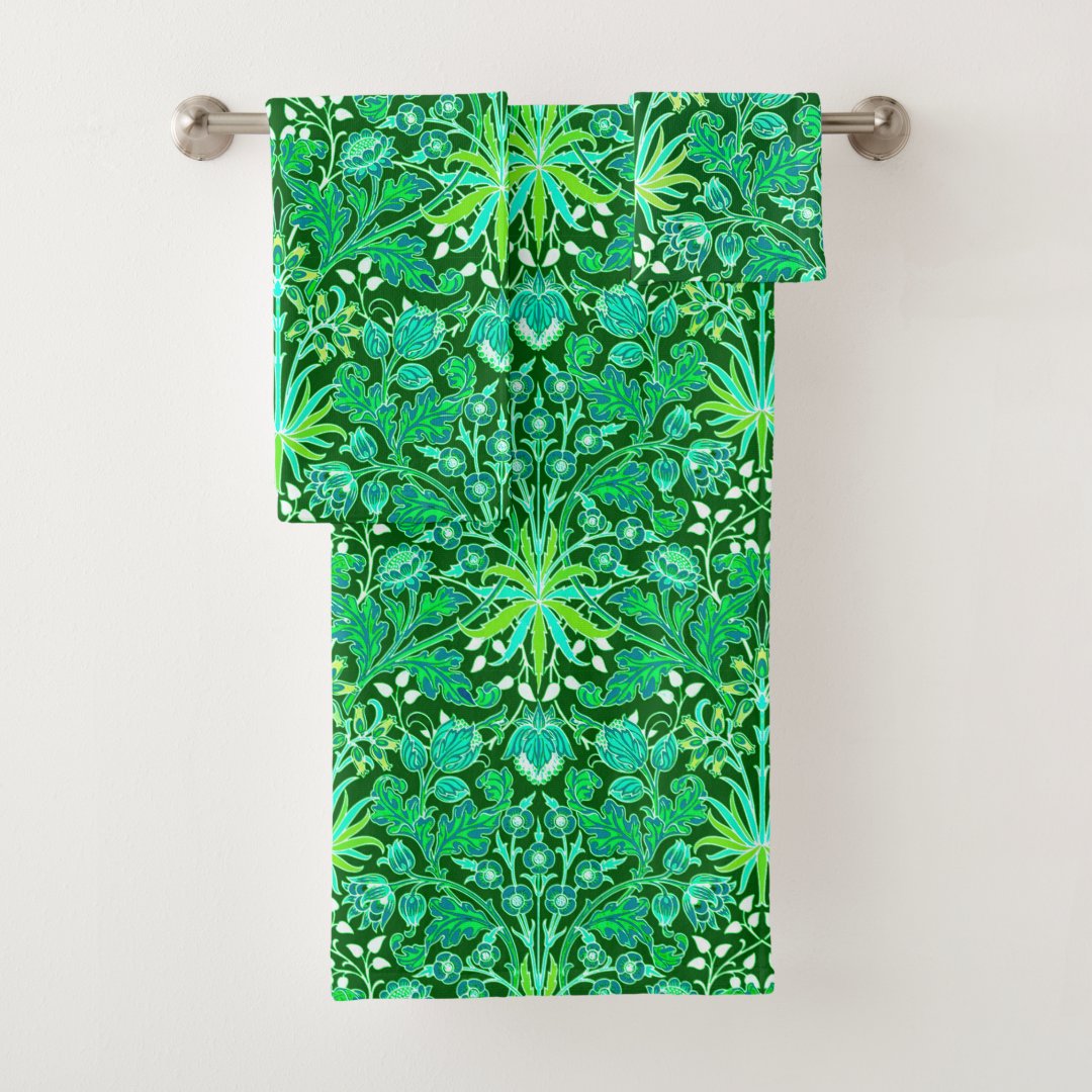 William Morris Hyacinth Print, Emerald Green Bath Towel Set Zazzle