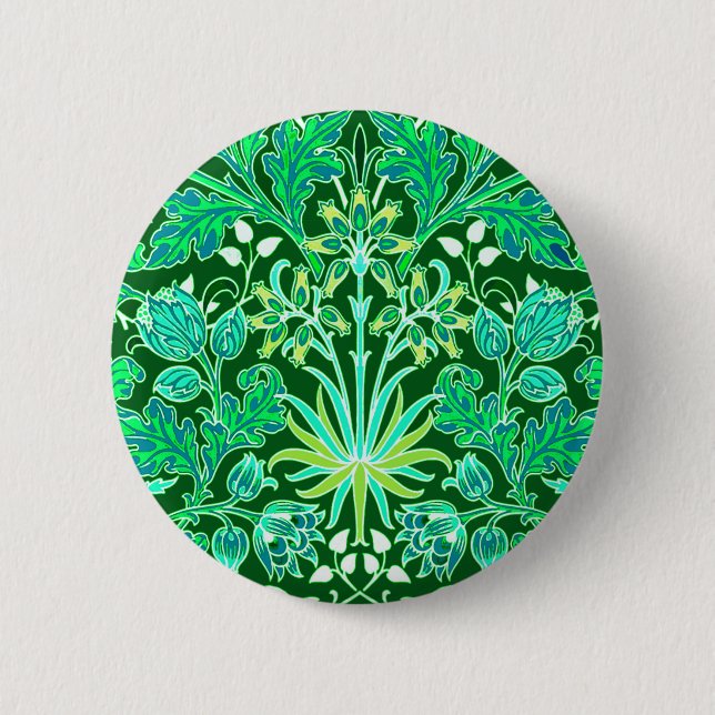 William Morris Hyacinth Print, Emerald Green Button (Front)