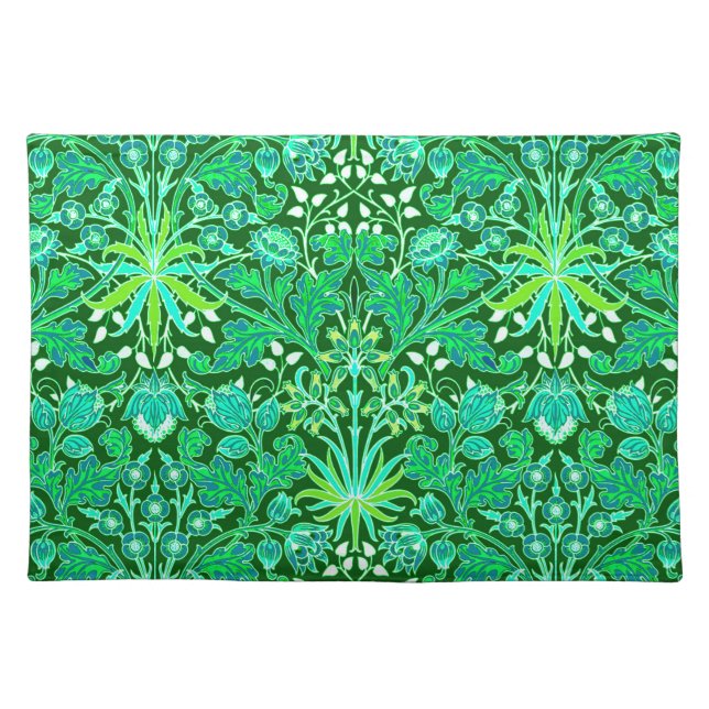 William Morris Hyacinth Print, Emerald Green  Cloth Placemat (Front)