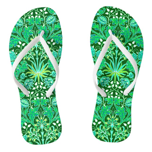 William Morris Hyacinth Print, Emerald Green Flip Flops (Footbed)