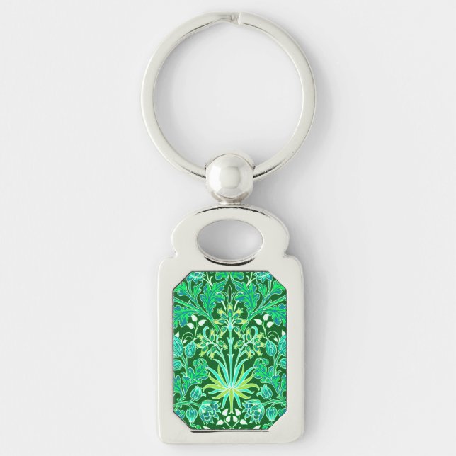 William Morris Hyacinth Print, Emerald Green Keychain (Front)