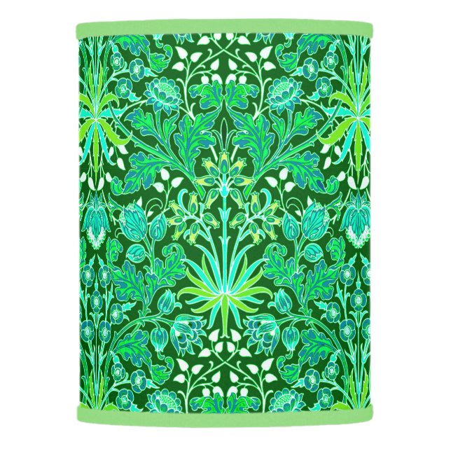 William Morris Hyacinth Print, Emerald Green Lamp Shade (Front)