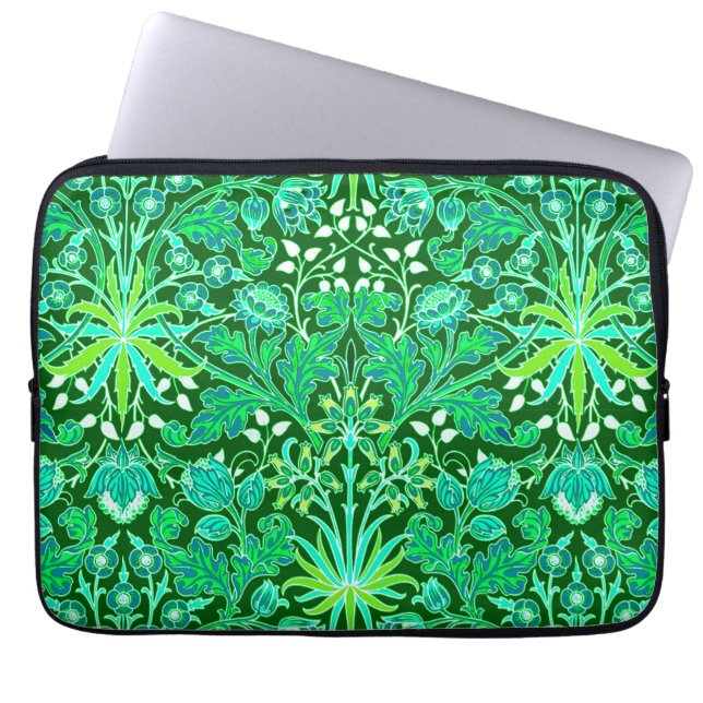 William Morris Hyacinth Print, Emerald Green Laptop Sleeve (Front)