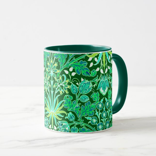 William Morris Hyacinth Print, Emerald Green Mug (Front Right)