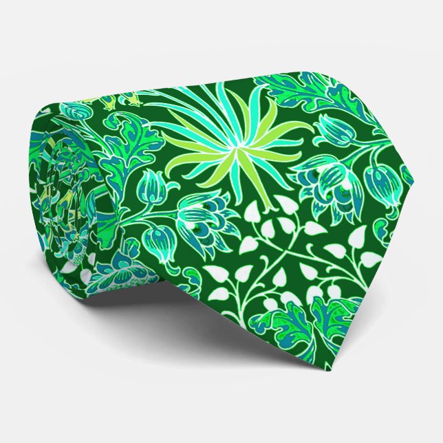 William Morris Hyacinth Print, Emerald Green Neck Tie (Rolled)