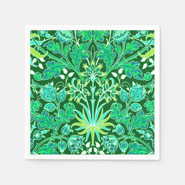 William Morris Hyacinth Print, Emerald Green Paper Napkins (Front)