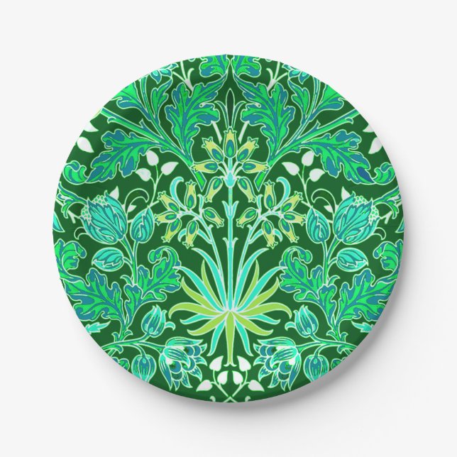William Morris Hyacinth Print, Emerald Green Paper Plates (Front)