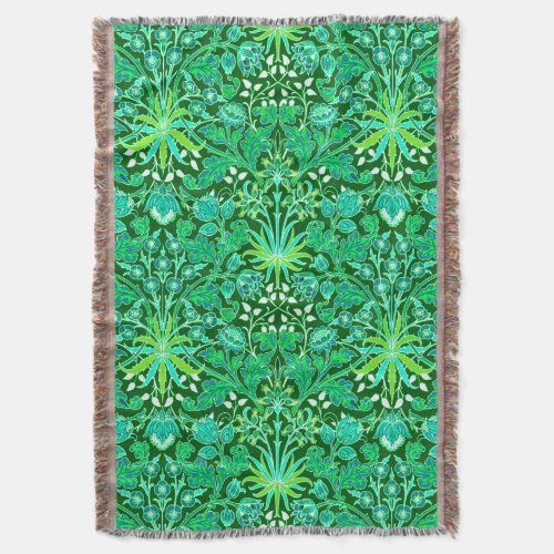 William Morris Hyacinth Print Emerald Green Throw Blanket