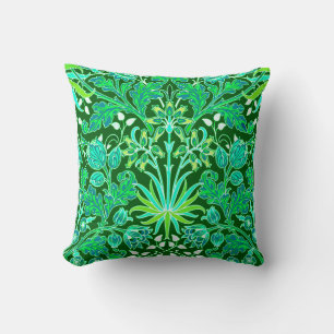 William Morris Hyacinth Print, Emerald Green Throw Pillow