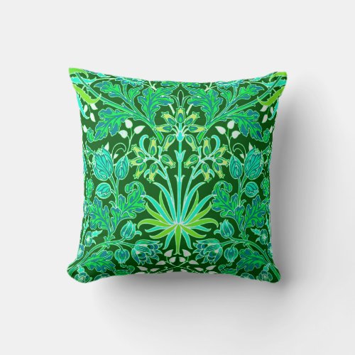 William Morris Hyacinth Print Emerald Green Throw Pillow