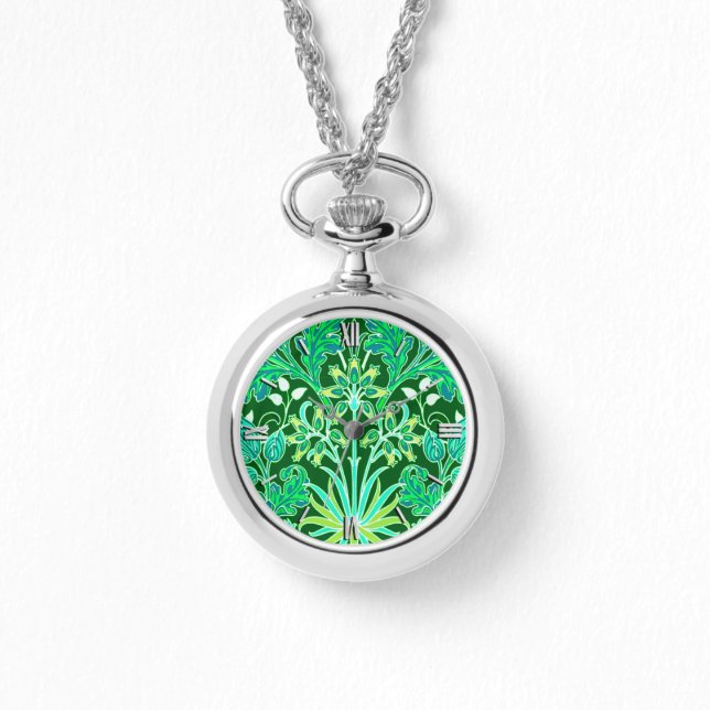William Morris Hyacinth Print, Emerald Green Watch (Front)