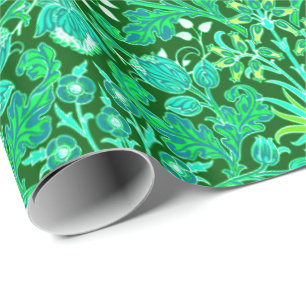 William Morris Hyacinth Print, Emerald Green Wrapping Paper