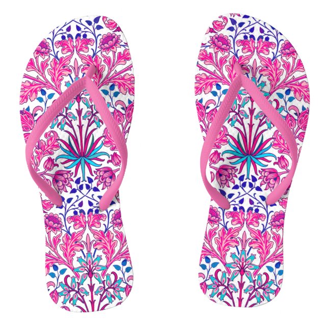 William Morris Hyacinth Print, Fuchsia Pink Flip Flops (Footbed)
