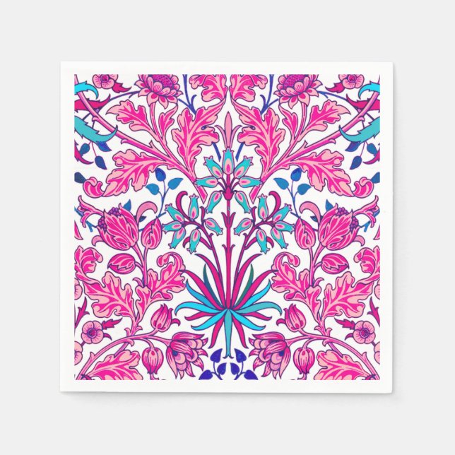 William Morris Hyacinth Print, Fuchsia Pink Napkins (Front)