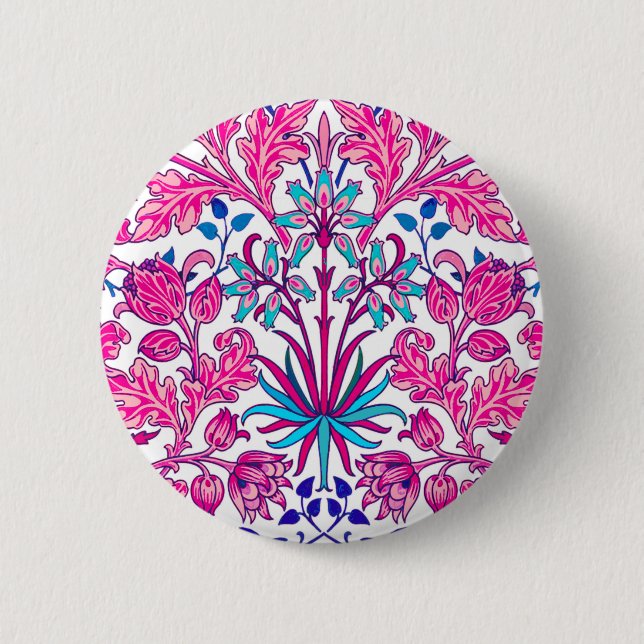 William Morris Hyacinth Print, Fuchsia Pink Pinback Button (Front)