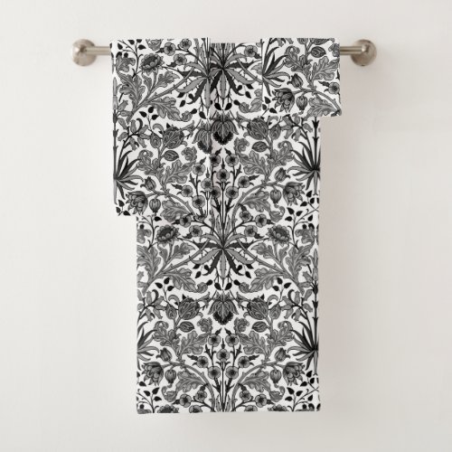William Morris Hyacinth Print Gray Black  White Bath Towel Set