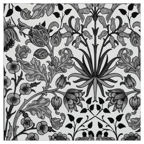 William Morris Hyacinth Print Gray Black  White Fabric