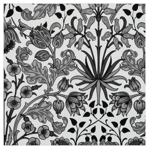 William Morris Hyacinth Print, Gray, Black & White Fabric