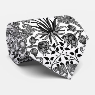 William Morris Hyacinth Print, Gray, Black & White Neck Tie