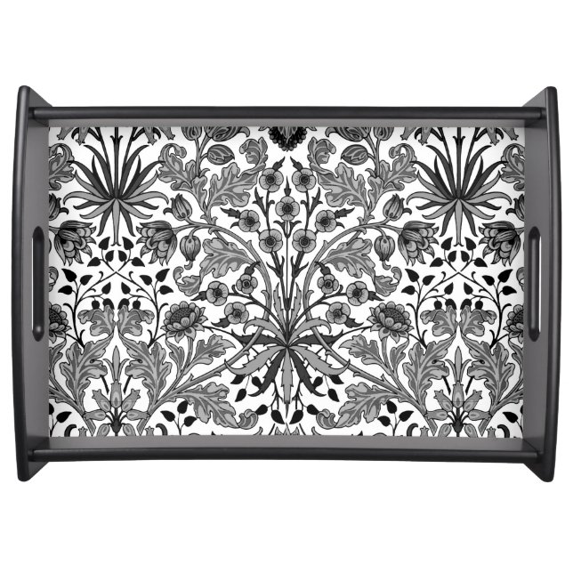 William Morris Hyacinth Print, Gray, Black & White Serving Tray (Front)