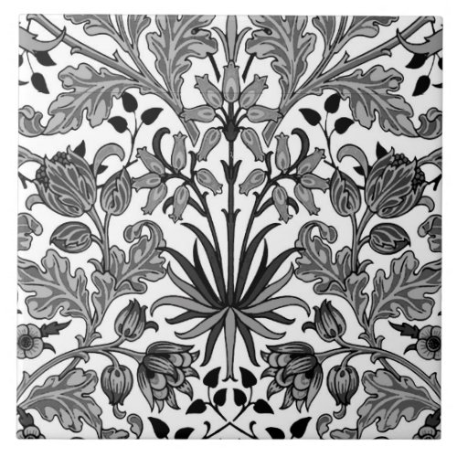 William Morris Hyacinth Print Gray Black  White Tile