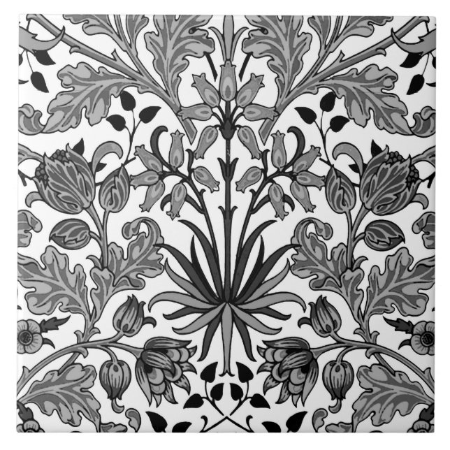William Morris Hyacinth Print, Gray, Black & White Tile (Front)