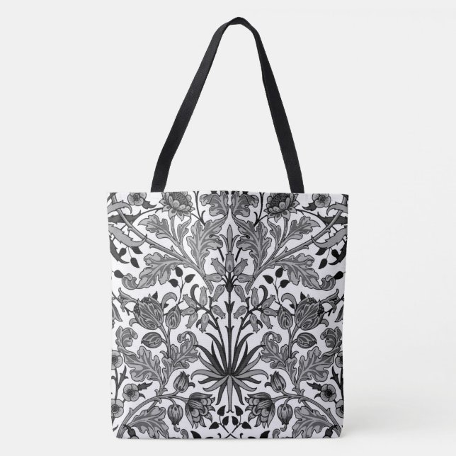 William Morris Hyacinth Print, Gray, Black & White Tote Bag (Front)