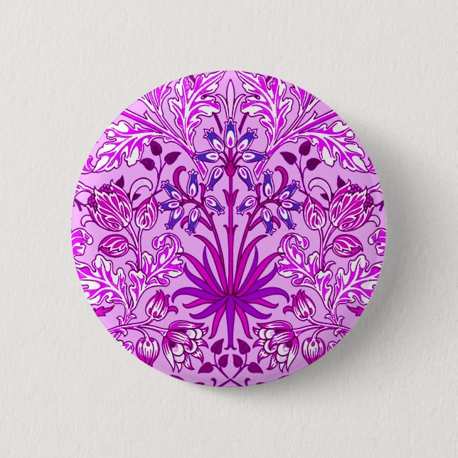 William Morris Hyacinth Print, Lavender and Violet Pinback Button (Front)