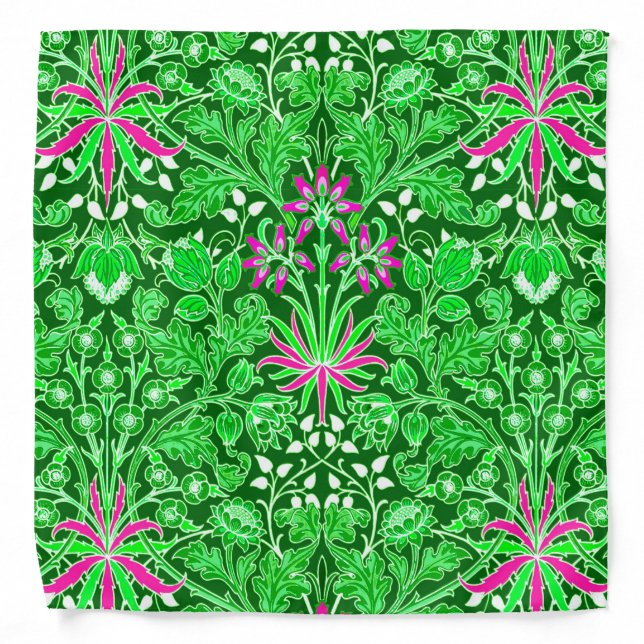 William Morris Hyacinth Print Lime & Emerald Green Bandana (Front)
