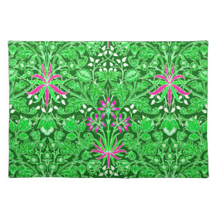 William Morris Hyacinth Print Lime & Emerald Green Cloth Placemat