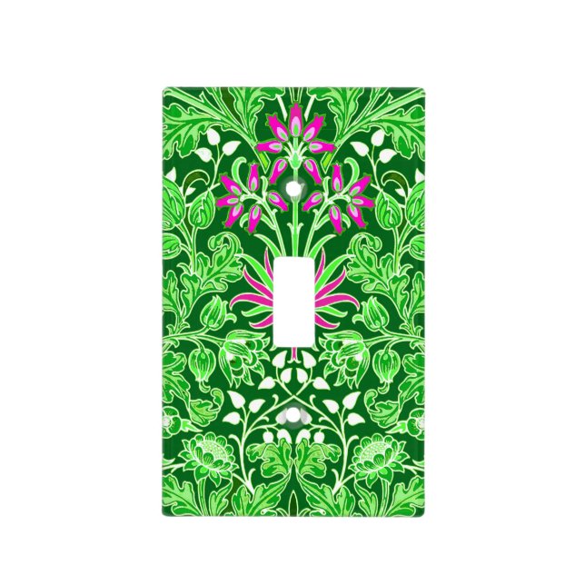 William Morris Hyacinth Print Lime & Emerald Green Light Switch Cover (Front)
