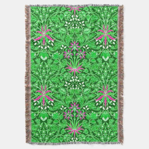 William Morris Hyacinth Print Lime  Emerald Green Throw Blanket