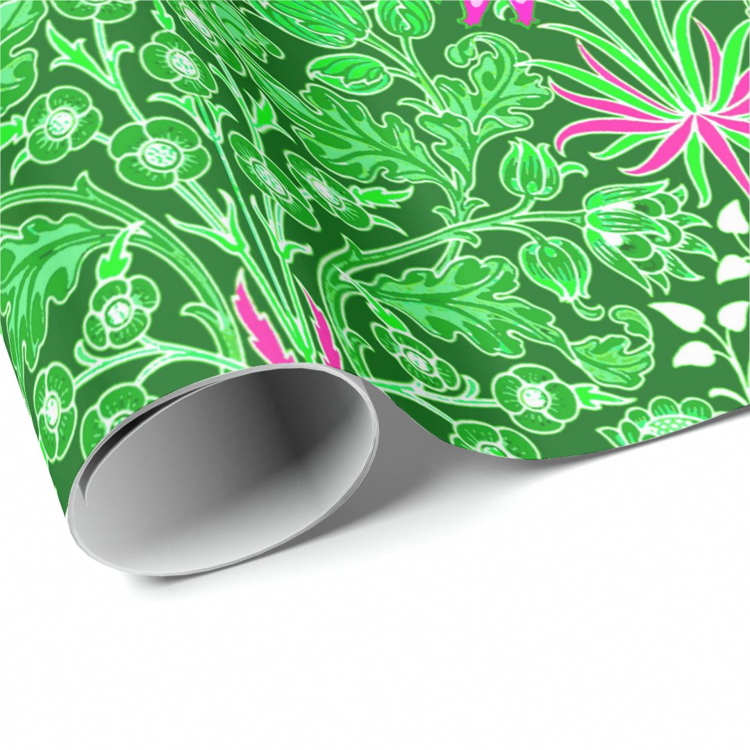 William Morris Hyacinth Print Lime & Emerald Green Wrapping Paper Zazzle