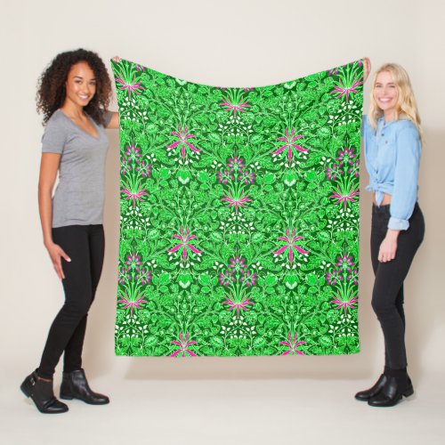 William Morris Hyacinth Print Lime Green Fleece Blanket