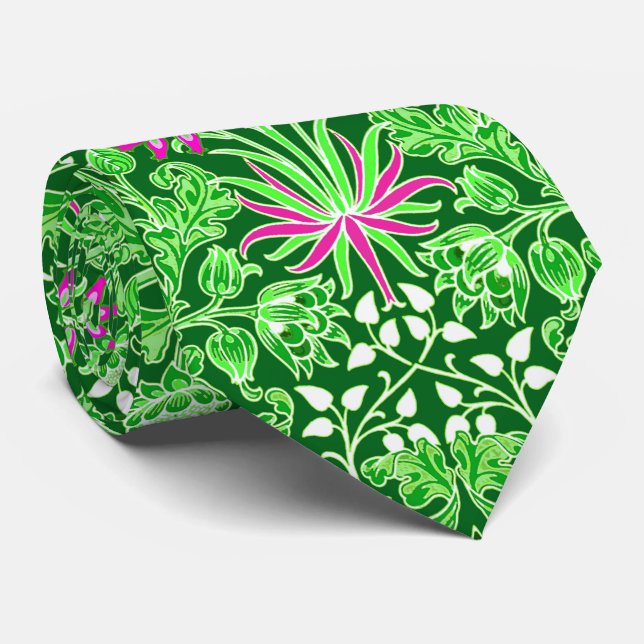 William Morris Hyacinth Print, Lime Green Neck Tie (Rolled)