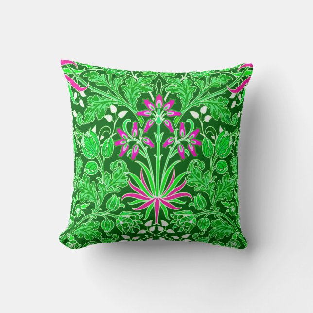 William Morris Hyacinth Print, Lime Green Throw Pillow (Front)