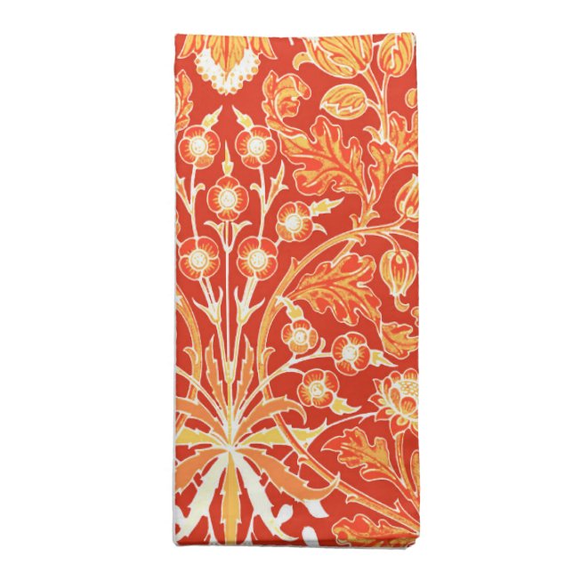 William Morris Hyacinth Print, Mandarin Orange  Cloth Napkin (Folded)