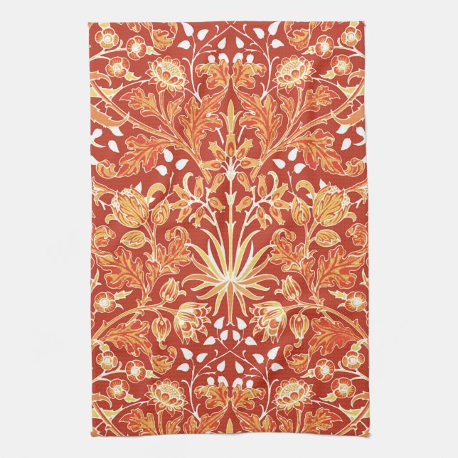 William Morris Hyacinth Print, Mandarin Orange  Kitchen Towel (Vertical)
