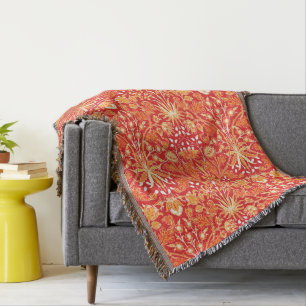 William Morris Hyacinth Print, Mandarin Orange Throw Blanket