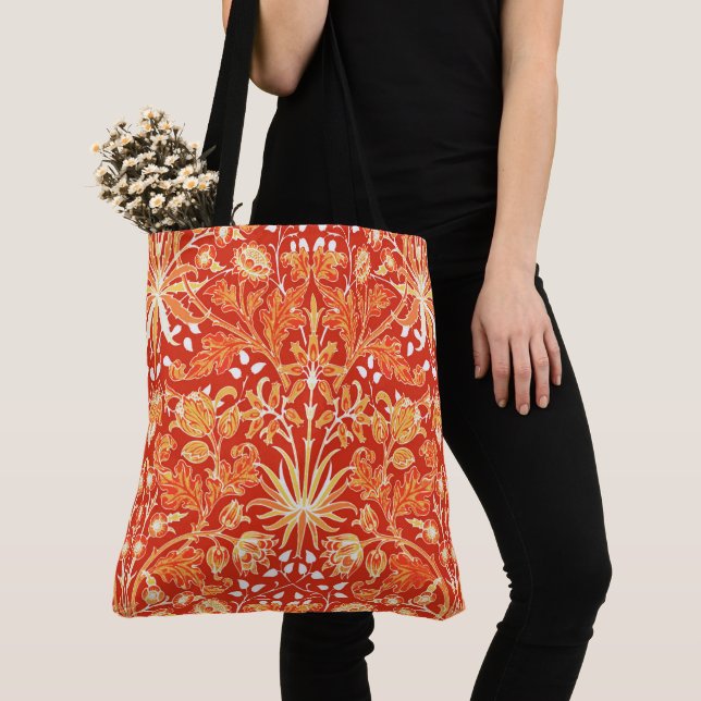 William Morris Hyacinth Print, Mandarin Orange  Tote Bag (Close Up)