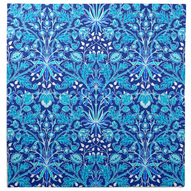 William Morris Hyacinth Print, Navy & Cobalt Blue Cloth Napkin (Front)