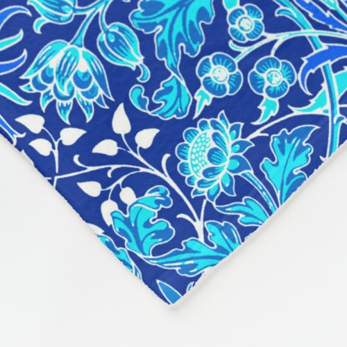 William Morris Hyacinth Print Navy  Cobalt Blue Fleece Blanket