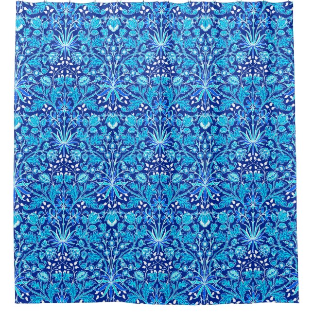 William Morris Hyacinth Print, Navy & Cobalt Blue Shower Curtain (Front)