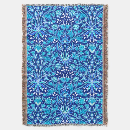William Morris Hyacinth Print Navy  Cobalt Blue Throw Blanket