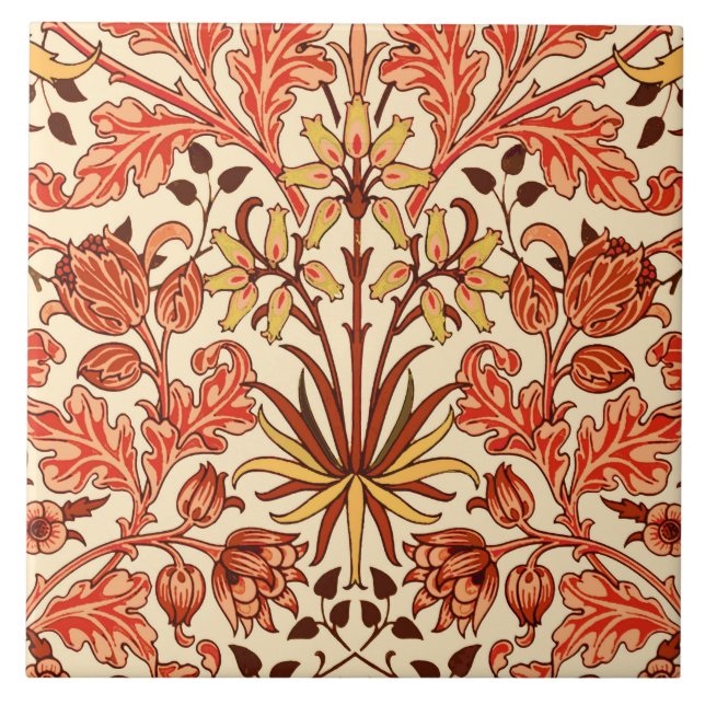 William Morris Hyacinth Print, Orange and Rust Ceramic Tile (Front)