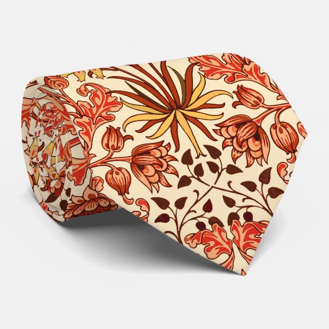 William Morris Hyacinth Print, Orange and Rust Neck Tie (Rolled)